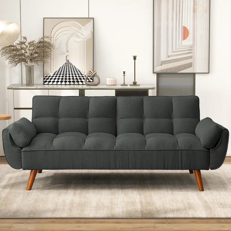 75-calowa rozkładana sofa futon z dzielonym oparciem z możliwością odchylania i uchwytami na kubki