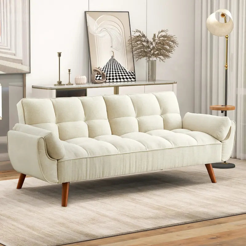 75-calowa rozkładana sofa futon z dzielonym oparciem z możliwością odchylania i uchwytami na kubki