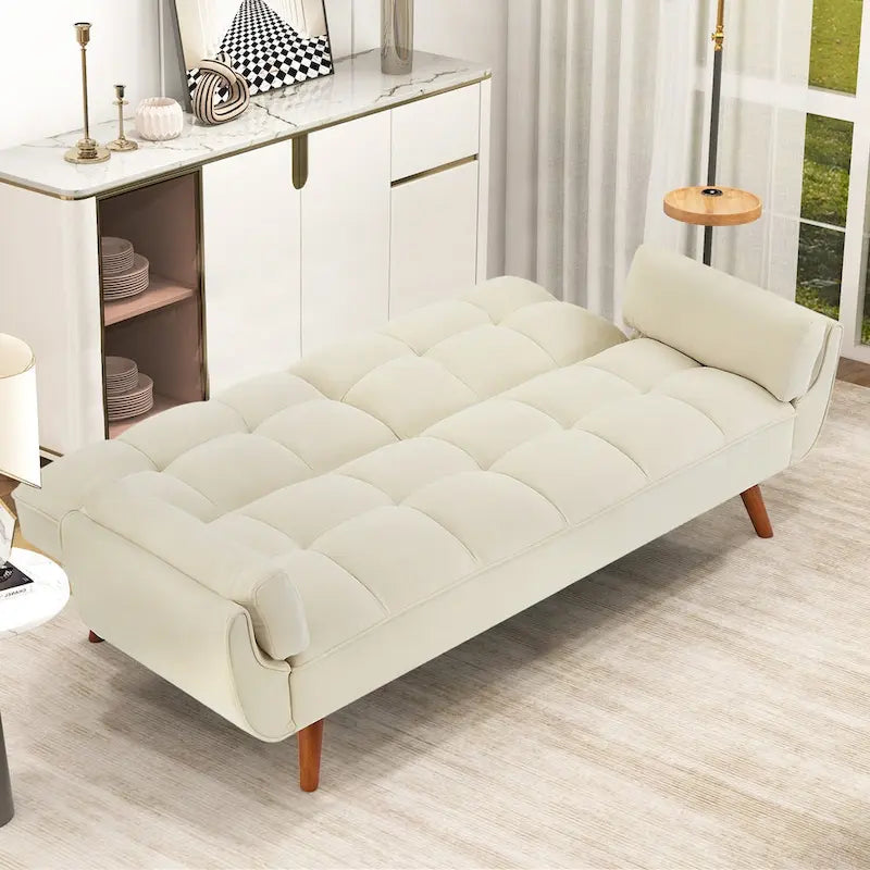 75-calowa rozkładana sofa futon z dzielonym oparciem z możliwością odchylania i uchwytami na kubki