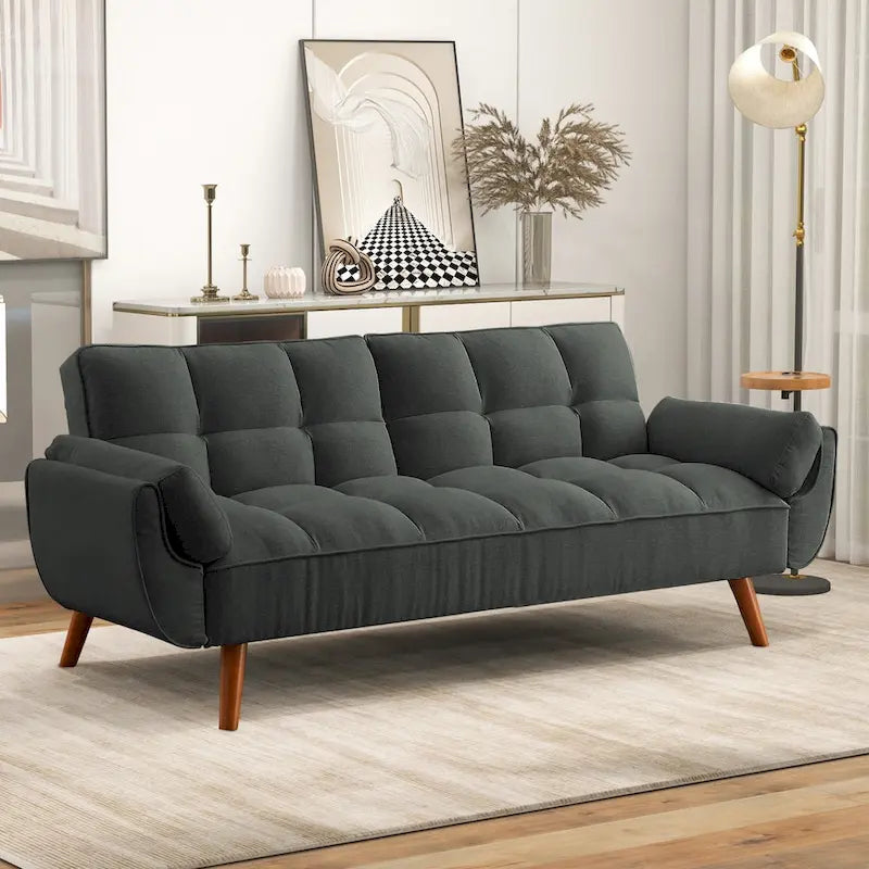 75-calowa rozkładana sofa futon z dzielonym oparciem z możliwością odchylania i uchwytami na kubki