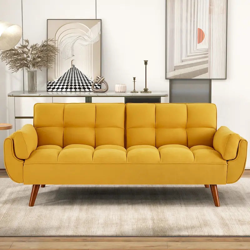 75-calowa rozkładana sofa futon z dzielonym oparciem z możliwością odchylania i uchwytami na kubki