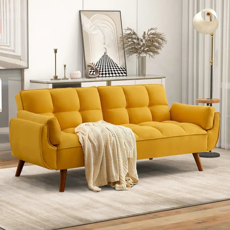 75-calowa rozkładana sofa futon z dzielonym oparciem z możliwością odchylania i uchwytami na kubki