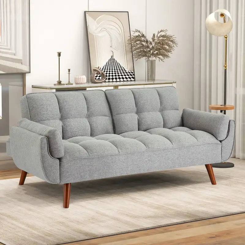 75-calowa rozkładana sofa futon z dzielonym oparciem z możliwością odchylania i uchwytami na kubki