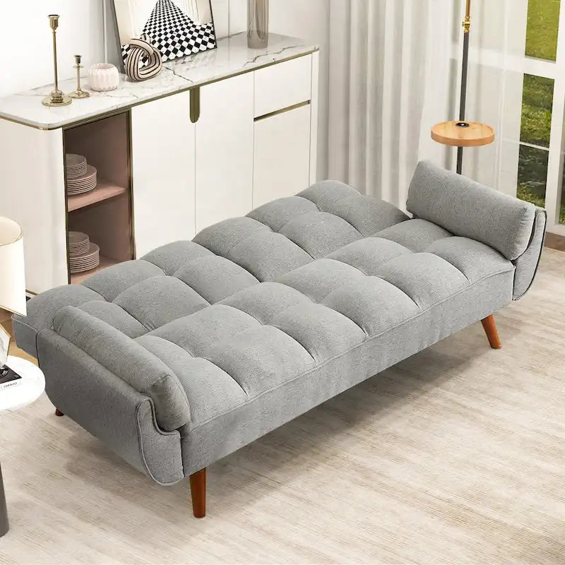 75-calowa rozkładana sofa futon z dzielonym oparciem z możliwością odchylania i uchwytami na kubki