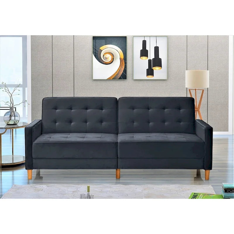 Rozkładana sofa welurowa w stylu Mid-Century