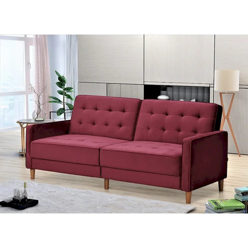 Rozkładana sofa welurowa w stylu Mid-Century