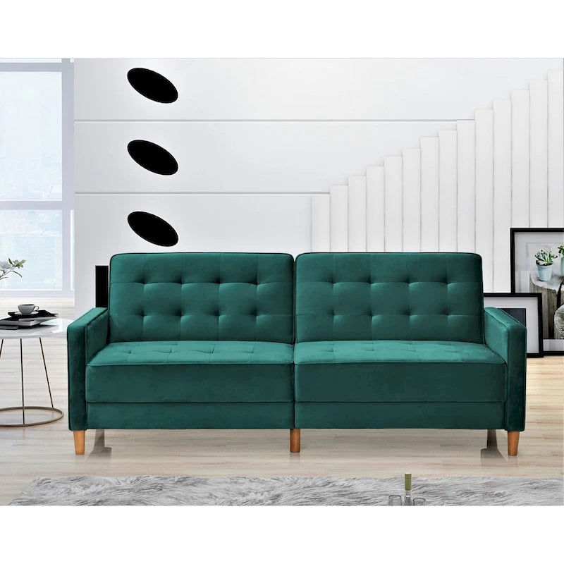 Rozkładana sofa welurowa w stylu Mid-Century
