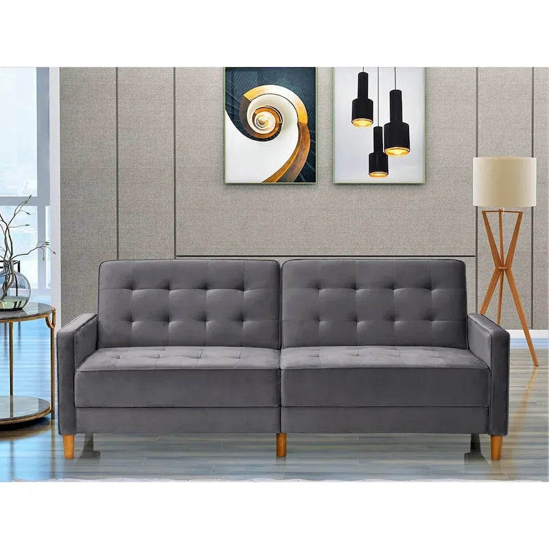 Rozkładana sofa welurowa w stylu Mid-Century