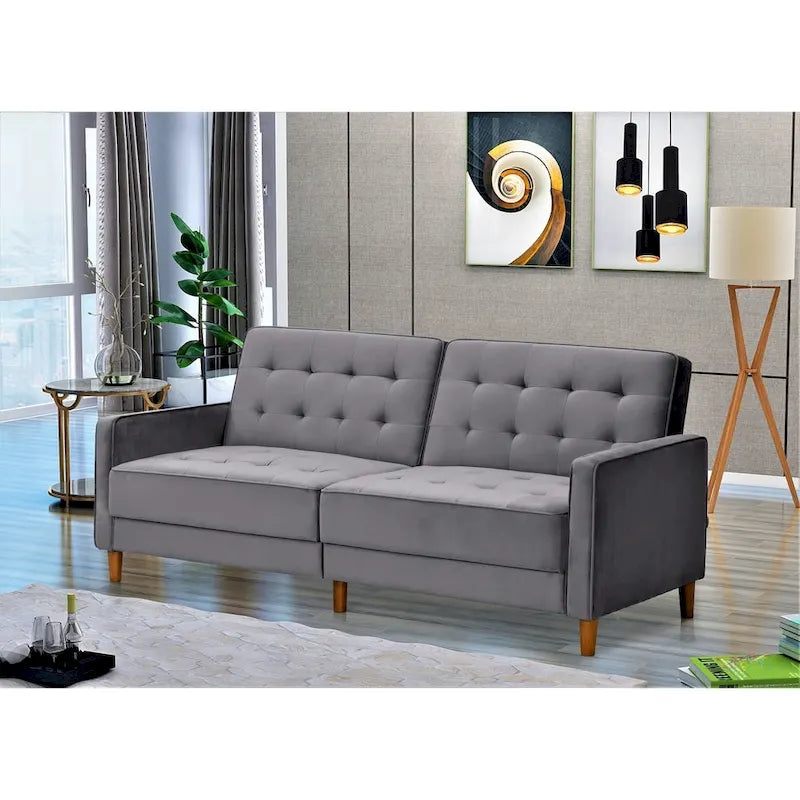 Rozkładana sofa welurowa w stylu Mid-Century