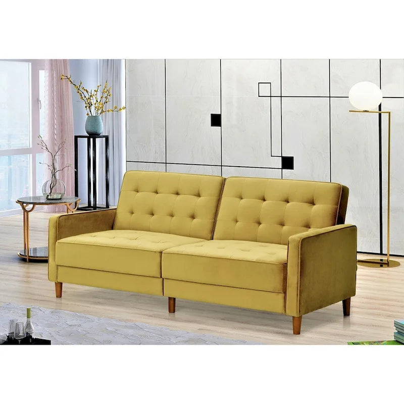 Rozkładana sofa welurowa w stylu Mid-Century