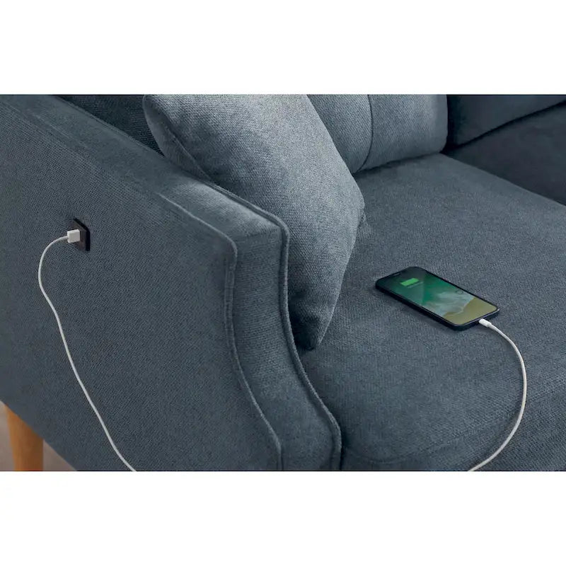 Dwumiejscowa sofa z wodoodporną tkaniną, portami USB do ładowania i poduszkami lędźwiowymi