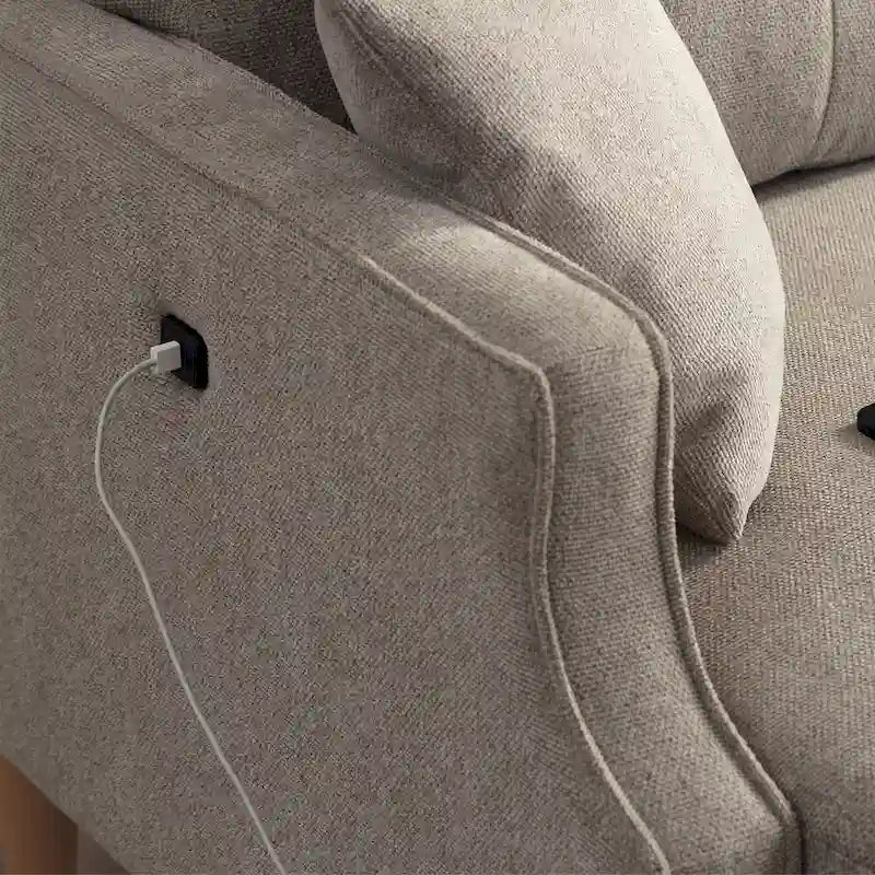 Dwumiejscowa sofa z wodoodporną tkaniną, portami USB do ładowania i poduszkami lędźwiowymi