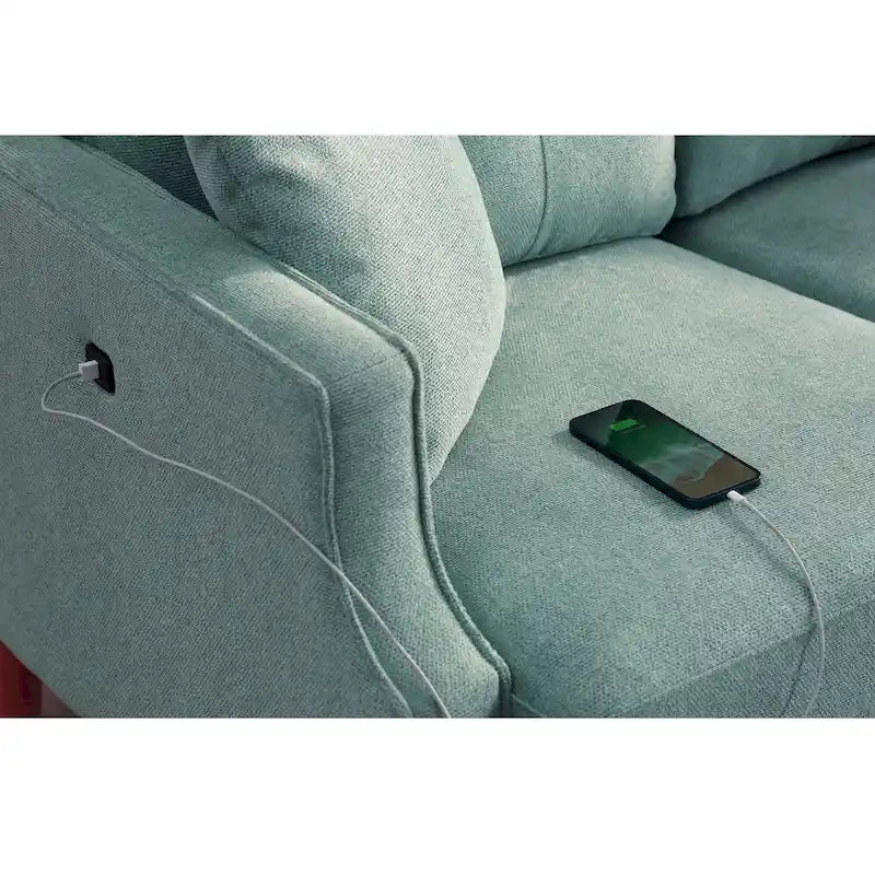 Dwumiejscowa sofa z wodoodporną tkaniną, portami USB do ładowania i poduszkami lędźwiowymi