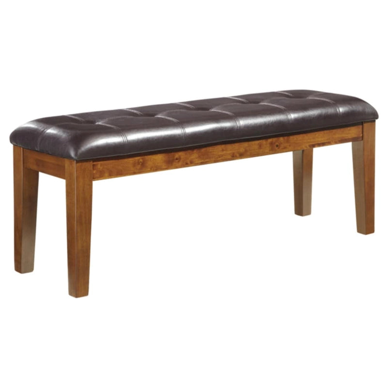 Brązowa pikowana ławka do jadalni z ekoskóry, 49,75W x 16,25D x 18,5H