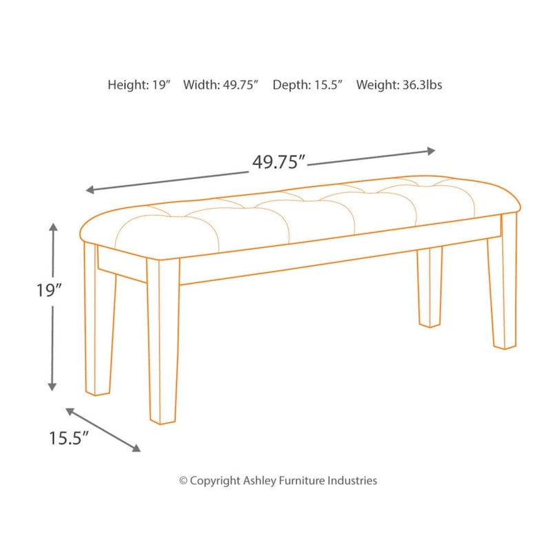 Brązowa pikowana ławka do jadalni z ekoskóry, 49,75W x 16,25D x 18,5H