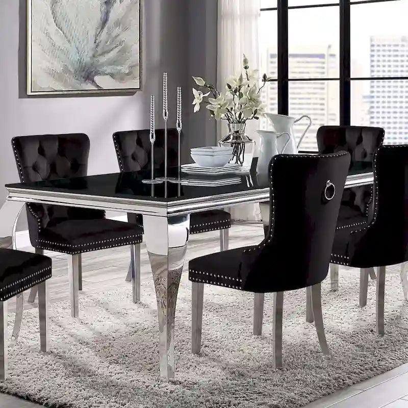 Furniture of America Pizo Glam 79-inch Chrome Leg Glass Top Dining Table