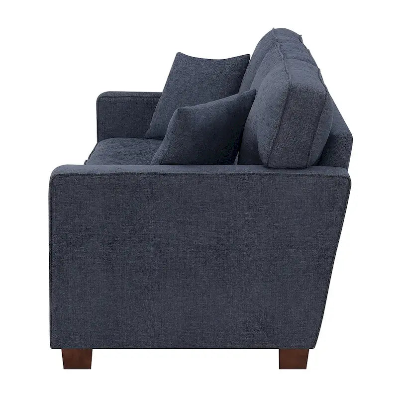Nowoczesna sofa trzyosobowa ze sprężynowymi poduchami i poduszkami dekoracyjnymi