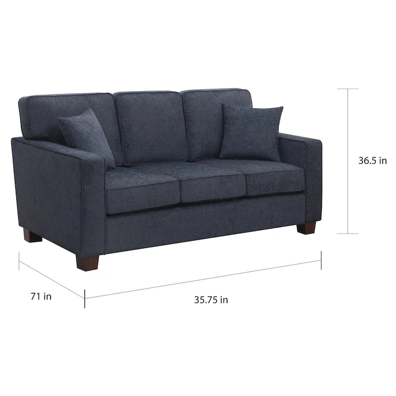 Nowoczesna sofa trzyosobowa ze sprężynowymi poduchami i poduszkami dekoracyjnymi