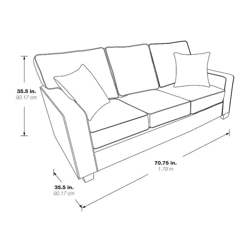 Nowoczesna sofa trzyosobowa ze sprężynowymi poduchami i poduszkami dekoracyjnymi