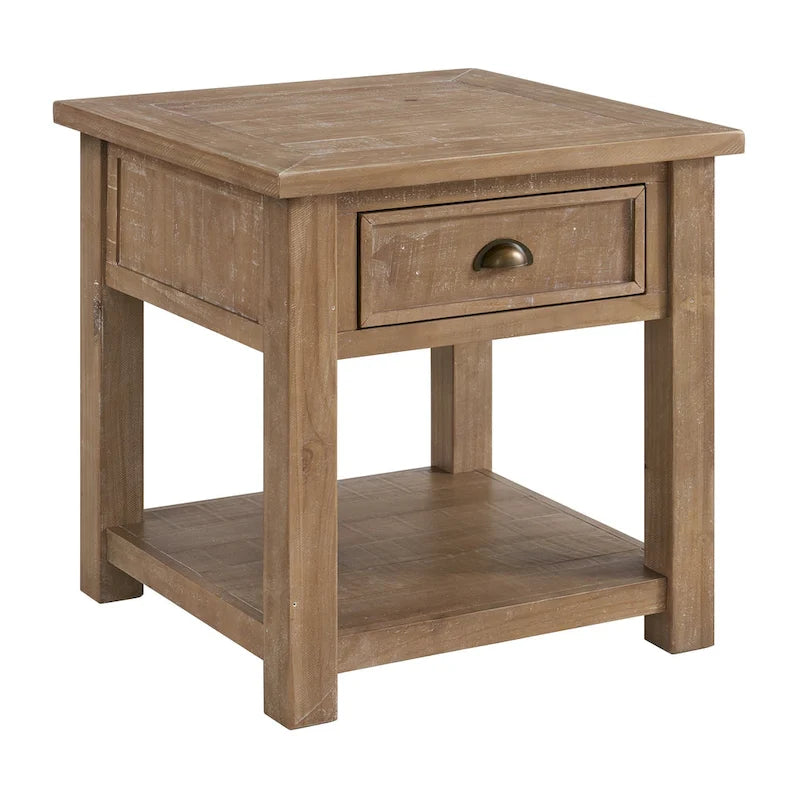 Stolik końcowy w stylu wiejskim z drewna sosnowego z szufladą i dolną półką