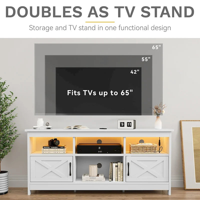 Szafka RTV w stylu farmhouse z oświetleniem LED na telewizory 5-65 cali