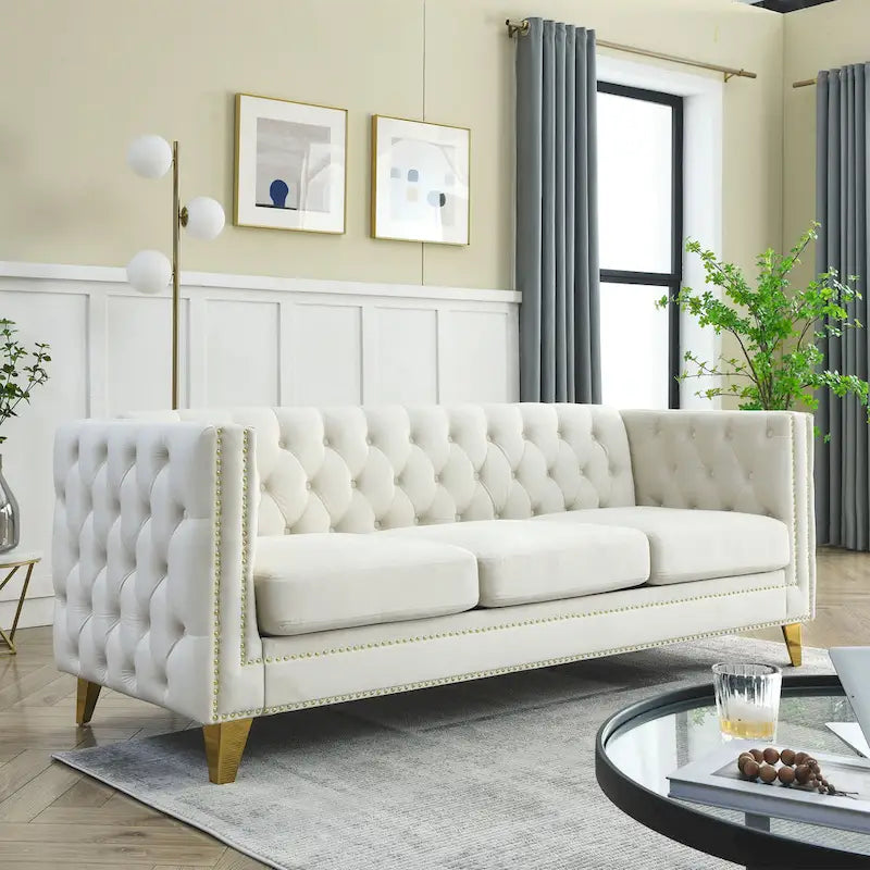 {Contact us for 3D modeling} Velvet Sofa for Living Room,Buttons Tufted Square Arm Couch, Modern Couch Upholstered Button and Me