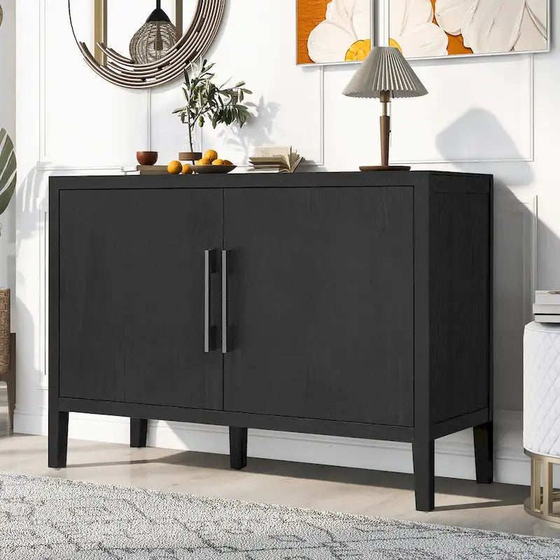 Kredens drewniany w stylu vintage 47-calowy z metalowymi uchwytami